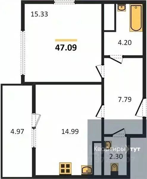 1-к кв. Воронежская область, Воронеж Средне-Московская ул., 60 (47.09 ... - Фото 0