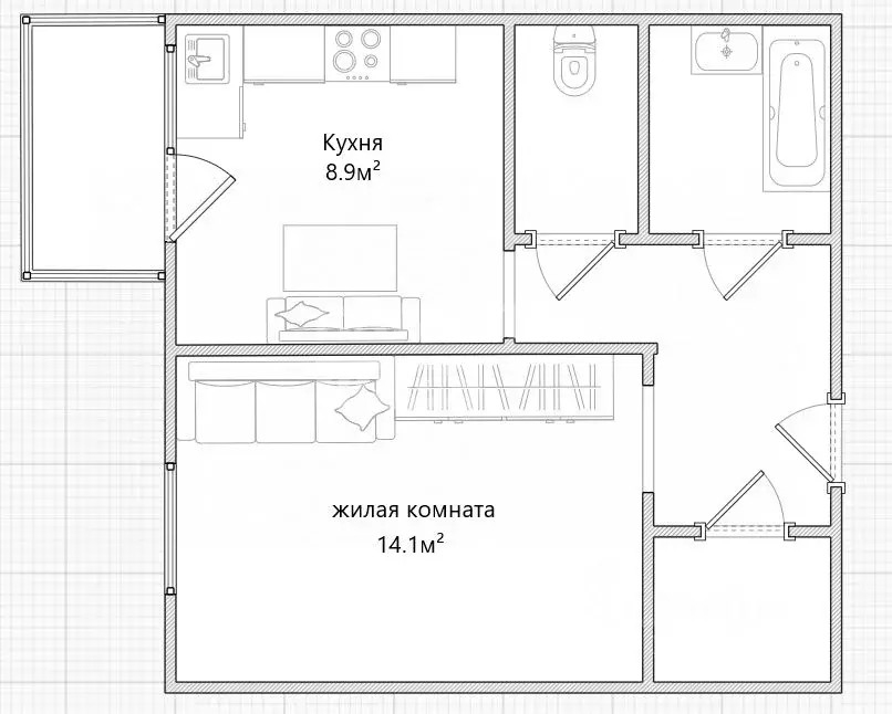 1-к кв. Пензенская область, Пенза ул. Терновского, 203 (37.0 м) - Фото 2