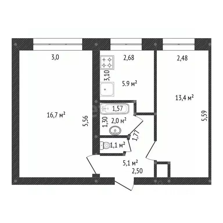 2-к кв. Башкортостан, Уфа ул. Достоевского, 102/1 (45.0 м) - Фото 2