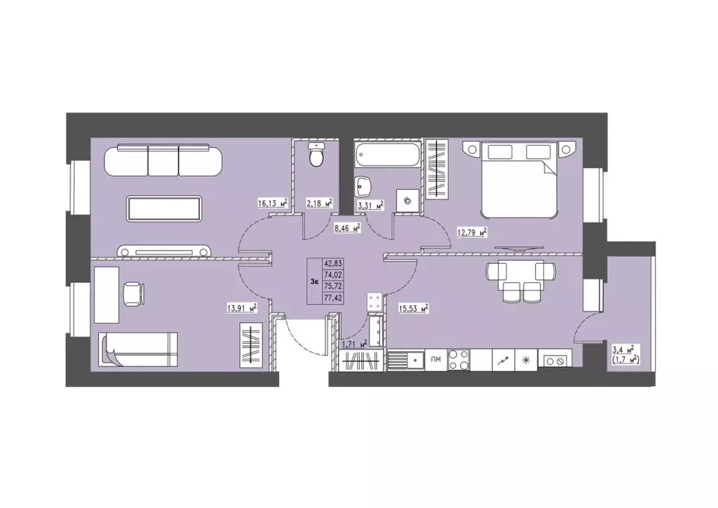 3-к кв. Костромская область, Кострома ул. Ленина, 148 (77.0 м) - Фото 0