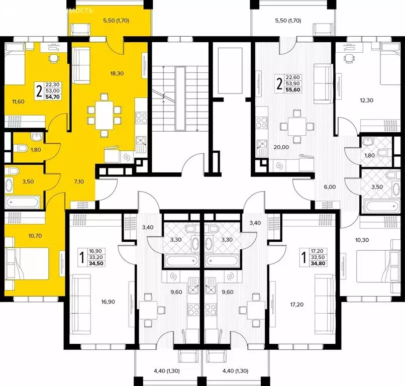 2-комнатная квартира: Сукко, жилой комплекс Кипарис (54.7 м) - Фото 2