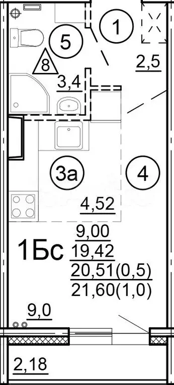 Квартира-студия, 21,6 м, 4/18 эт. - Фото 0