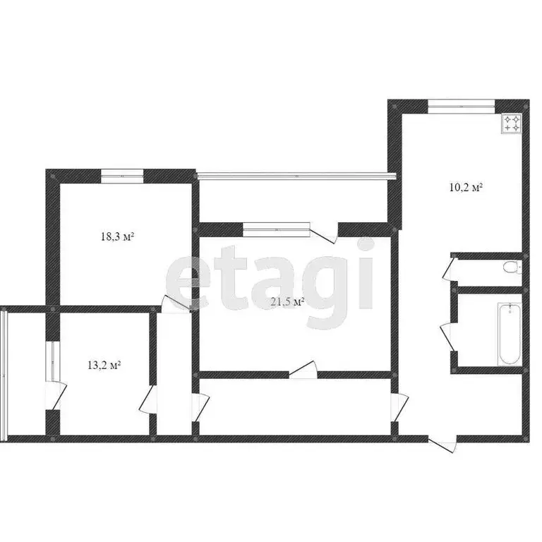 3-комнатная квартира: Тобольск, Рощинский переулок, 60 (54 м) - Фото 1