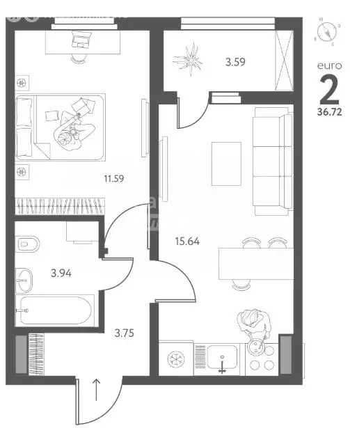 1-комнатная квартира: Липецк, улица Перова, 2Д (36.72 м) - Фото 1