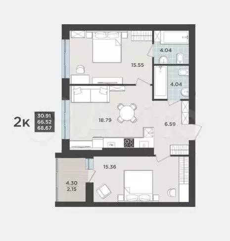 2-к. квартира, 68,7 м, 5/9 эт. - Фото 1