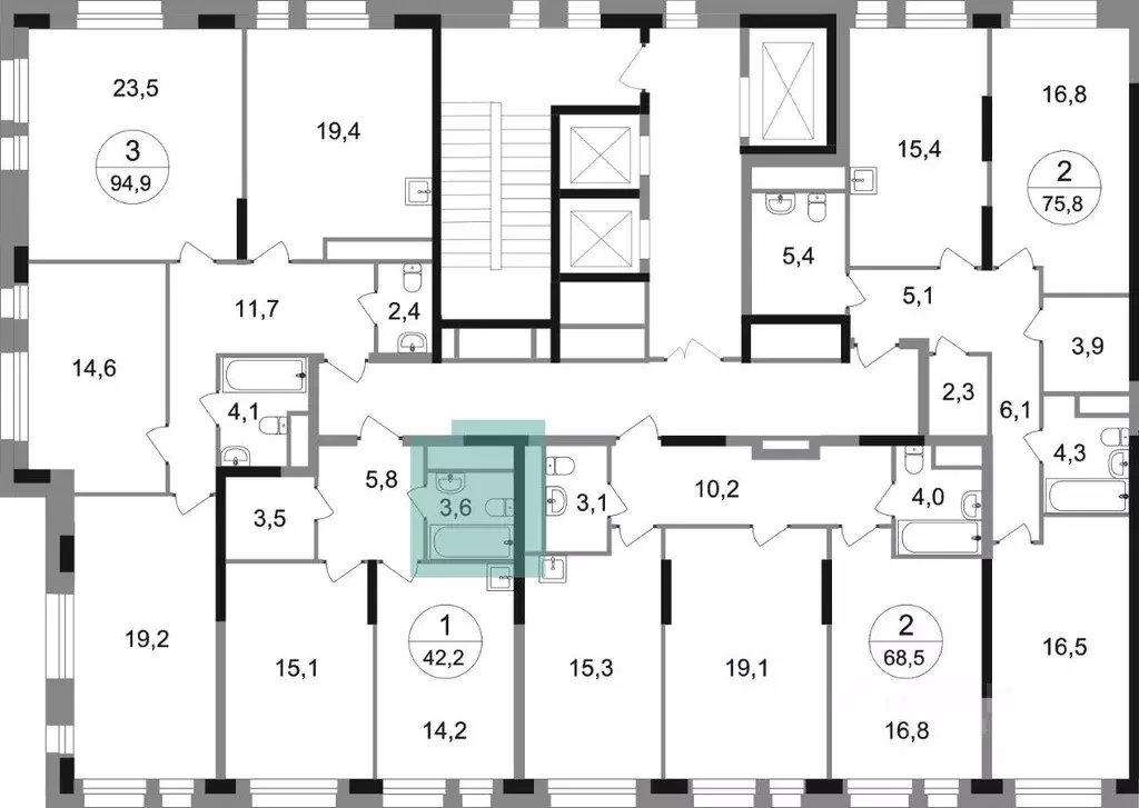 Квартира, 1 комната, 42.2 м - Фото 1