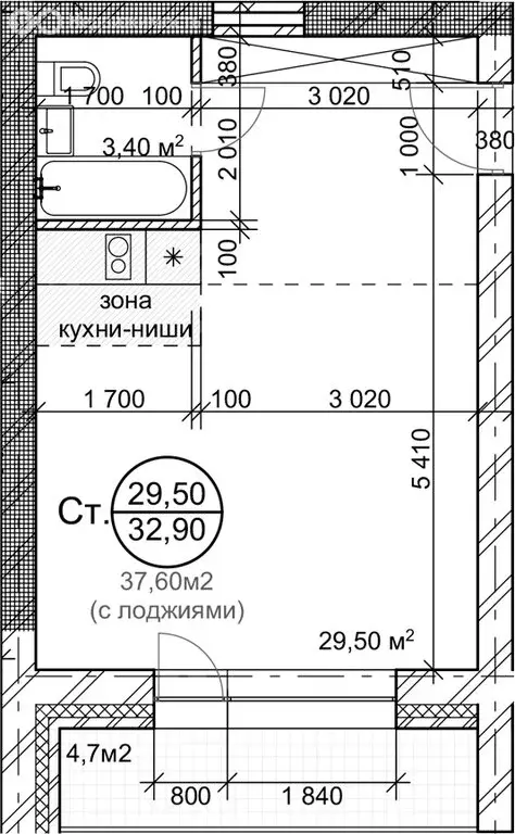 Квартира-студия: Новосибирск, Золотистый переулок, 2 (32.9 м) - Фото 0