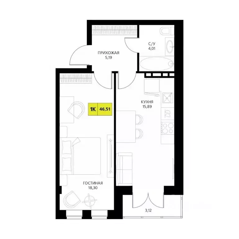 1-к кв. Дагестан, Дербент  (46.51 м) - Фото 1