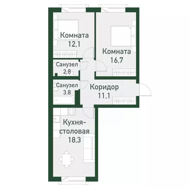 2-к кв. Челябинская область, Челябинский городской округ, пос. ... - Фото 1