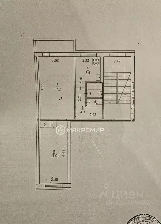 2-к кв. Архангельская область, Архангельск Вологодская ул., 42к1 (43.9 ... - Фото 1