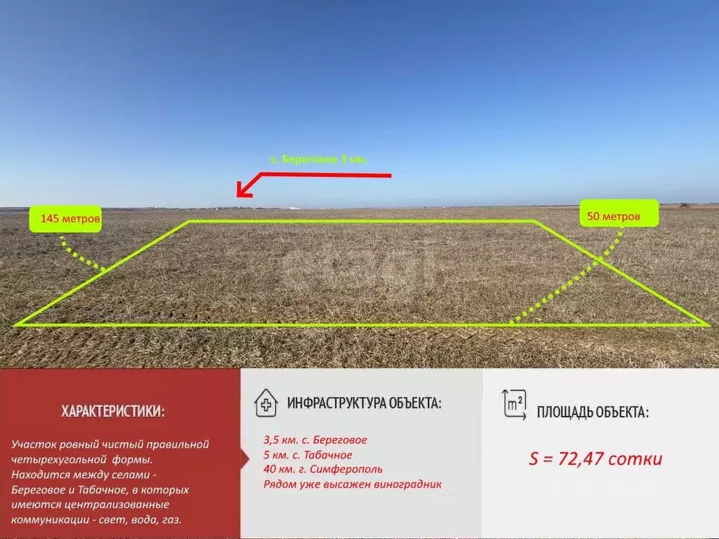 Участок в Крым, Симферопольский район, с. Кольчугино  (72.47 сот.) - Фото 1