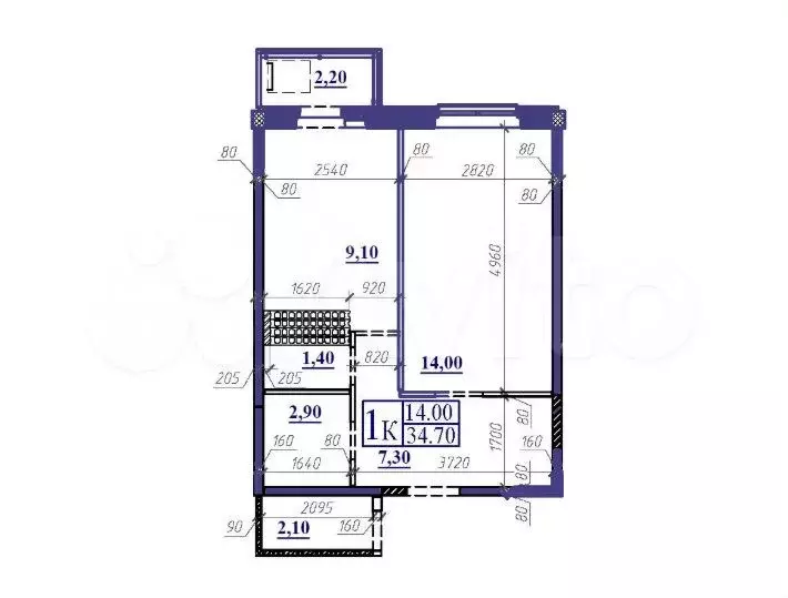 1-к. квартира, 34,7 м, 13/16 эт. - Фото 1