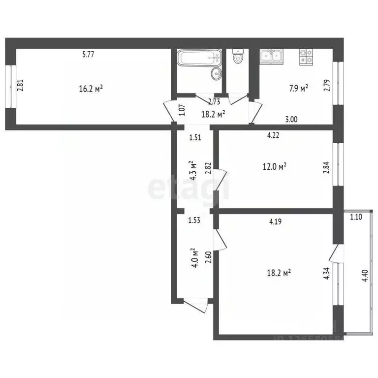 3-к кв. Кемеровская область, Новокузнецк ул. Рокоссовского, 20 (69.4 ... - Фото 2