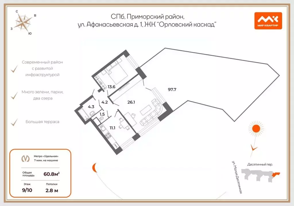 2-к кв. Санкт-Петербург Афанасьевская ул., 1 (60.8 м) - Фото 2