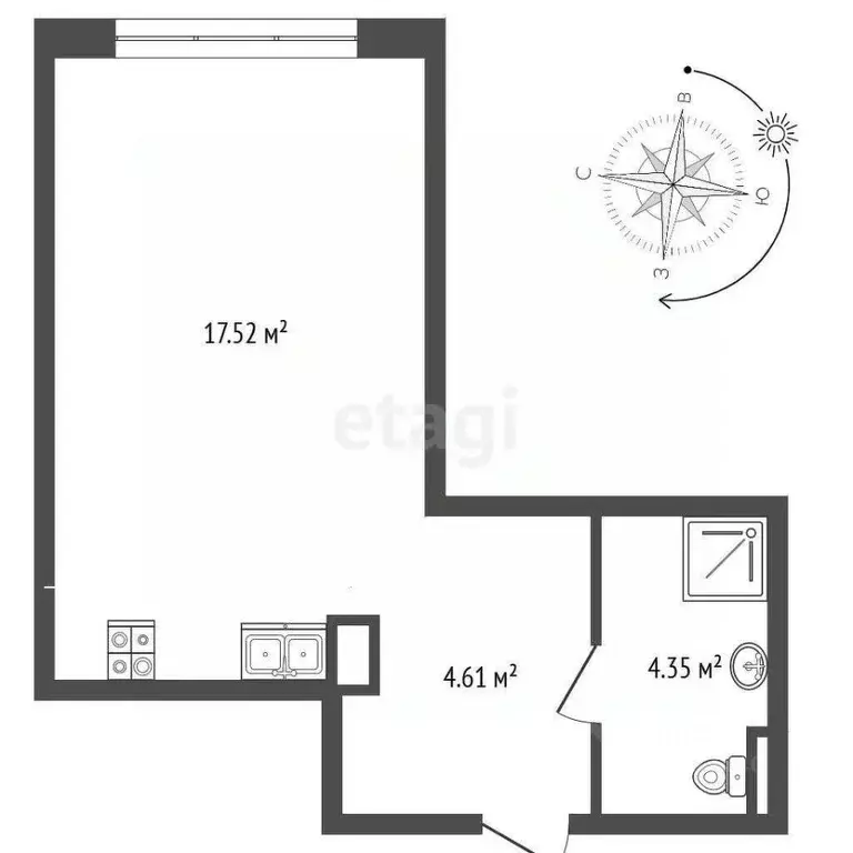 Студия Тюменская область, Тюмень ул. Газовиков, 73к1 (26.4 м) - Фото 1