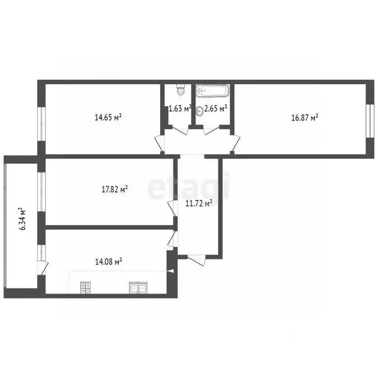 3-к кв. Татарстан, Набережные Челны просп. Яшьлек, 10В (82.6 м) - Фото 2