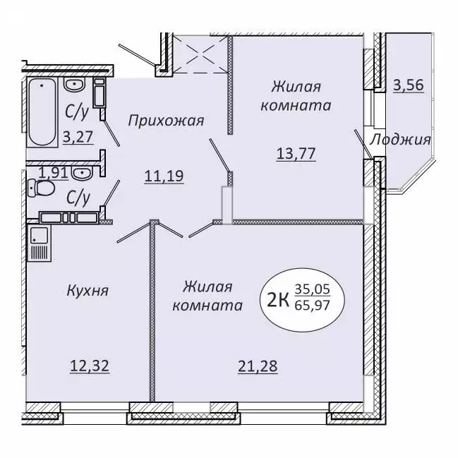 2-комнатная квартира: новосибирск, 2-я воинская улица, 51 (65.97 м) - Фото 0