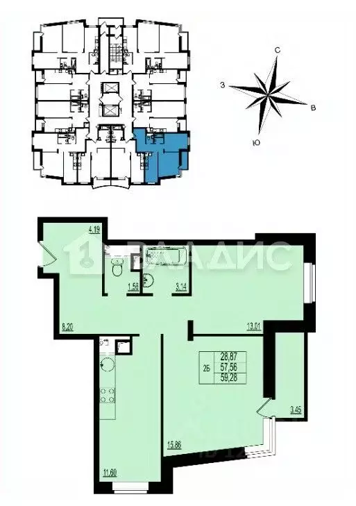 2-к кв. Владимирская область, Владимир ул. Родионовка, 14к3 (56.7 м) - Фото 2