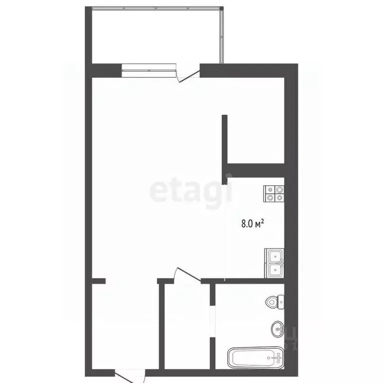 Студия Тюменская область, Тюмень ул. Ю.-Р.Г. Эрвье, 24 (30.0 м) - Фото 1