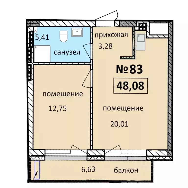 2-к кв. Калининградская область, Балтийск  (48.08 м) - Фото 0