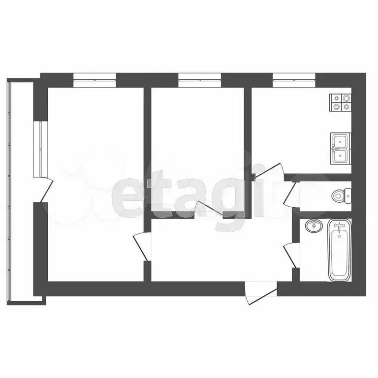 2-к. квартира, 53,7 м, 6/9 эт. - Фото 0