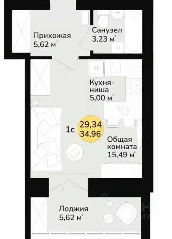 1-к кв. Марий Эл, Медведево городское поселение, Медведево пгт ул. ... - Фото 2