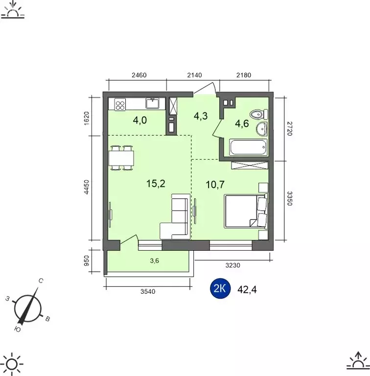 2-комнатная квартира: Иркутск, Старо-Кузьмихинская улица, 36/1 (42.4 ... - Фото 0