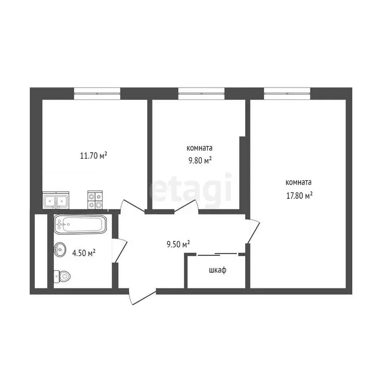 2-комнатная квартира: Тюмень, Новгородская улица, 14 (53.3 м) - Фото 0