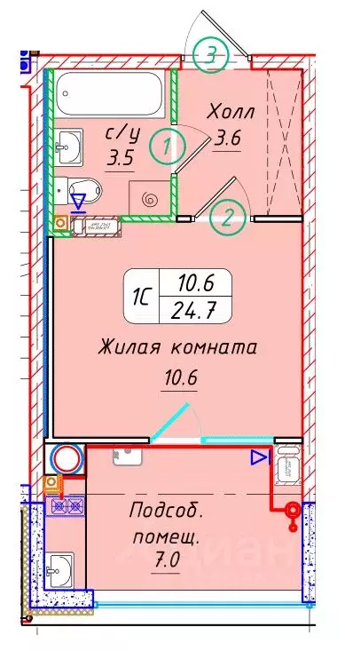 Студия Ставропольский край, Ставрополь № 36 мкр, ЖК Фруктовый сад,  ... - Фото 1