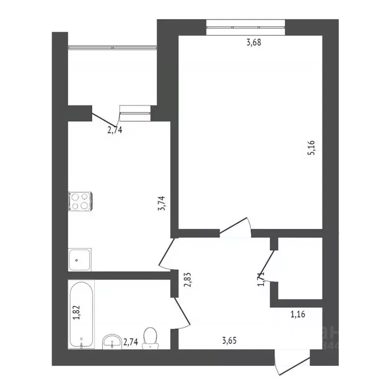 1-к кв. Тюменская область, Тюмень ул. Пермякова, 66 (43.0 м) - Фото 2