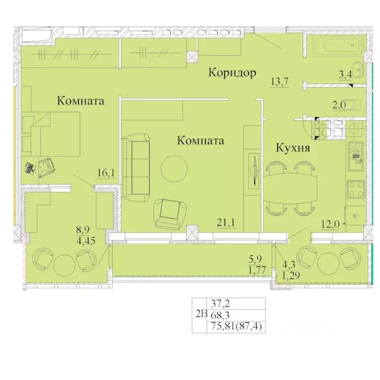 2-к кв. Ивановская область, Иваново ул. 2-я Первомайская, 46 (87.4 м) - Фото 0