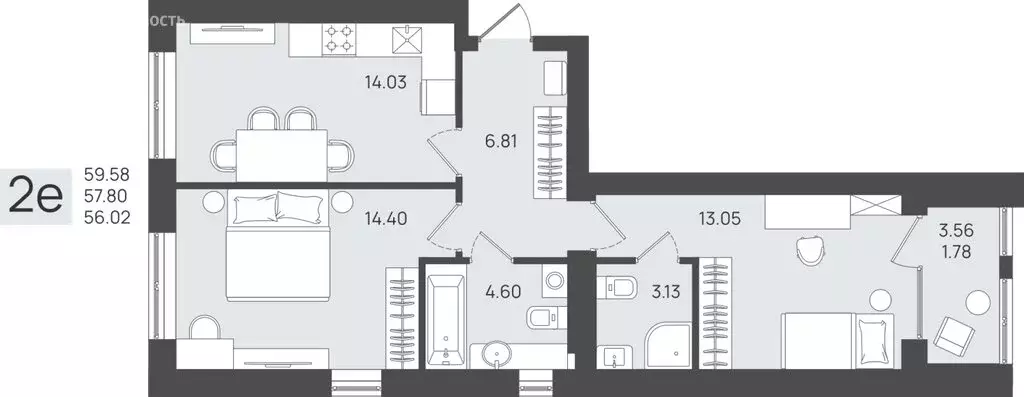 Квартира-студия: Калининградская область, Пионерский (57.8 м) - Фото 1