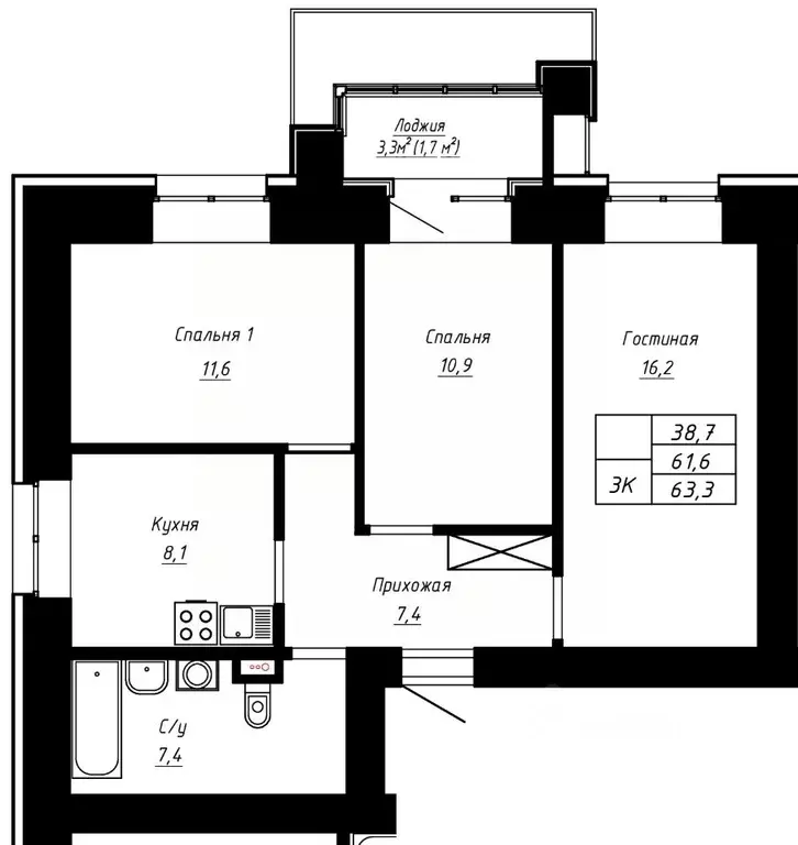 3-к кв. Алтайский край, Барнаул ул. Сухэ-Батора, 39 (63.3 м) - Фото 0