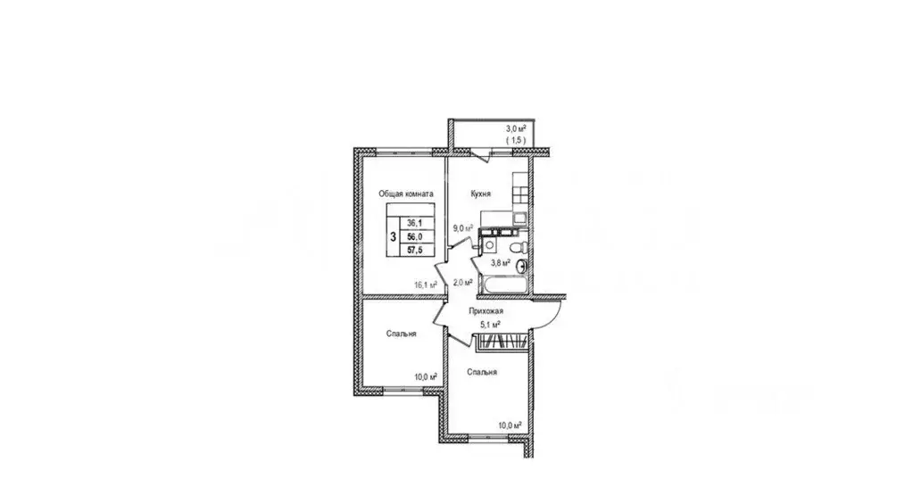 3-к кв. Кемеровская область, Юрга ул. Мира, 19 (57.5 м) - Фото 2