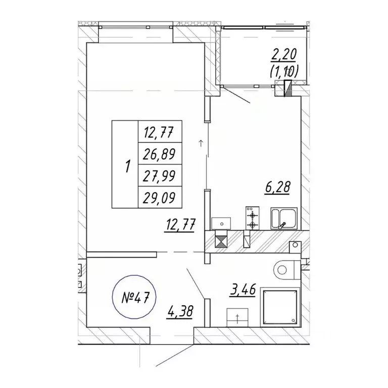 1-к кв. Калининградская область, Зеленоградск  (29.09 м) - Фото 0