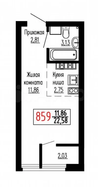 Квартира-студия, 22,6 м, 23/27 эт. - Фото 0