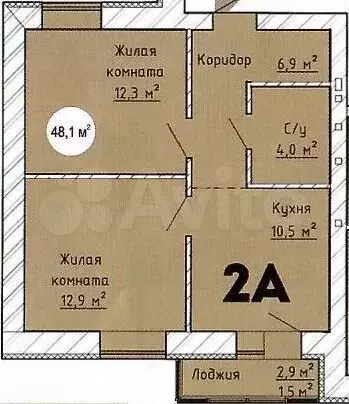 2-к. квартира, 48,1м, 8/8эт. - Фото 1