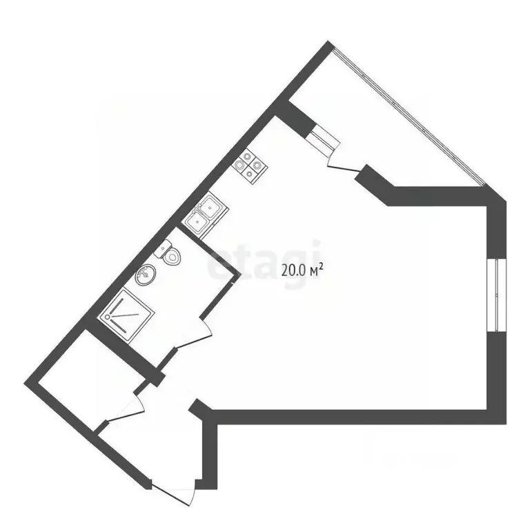 Студия Тюменская область, Тюмень ул. Тимофея Кармацкого, 5 (41.1 м) - Фото 1
