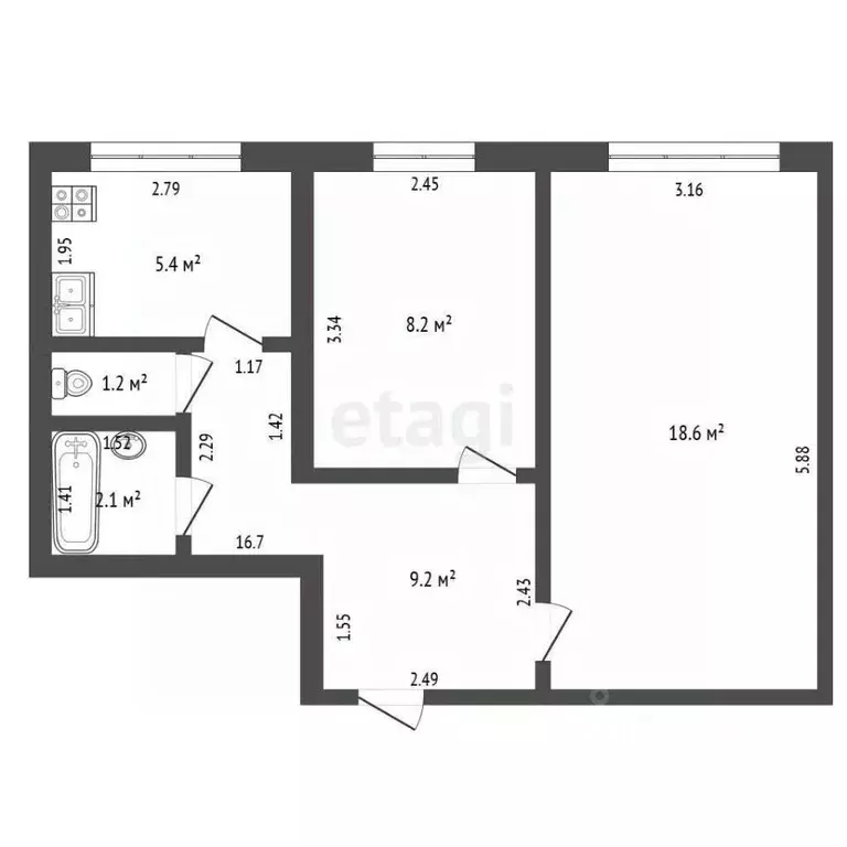 2-к кв. Татарстан, Набережные Челны ул. Татарстан, 6 (45.0 м) - Фото 2