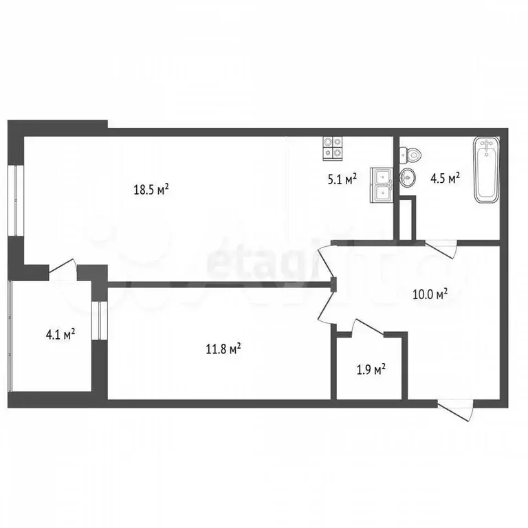 2-к. квартира, 51,1 м, 4/14 эт. - Фото 0