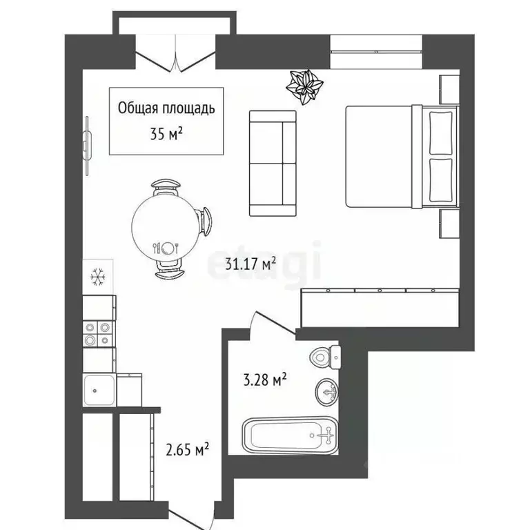 Студия Новосибирская область, Новосибирск ул. Никитина, 128 (35.0 м) - Фото 2