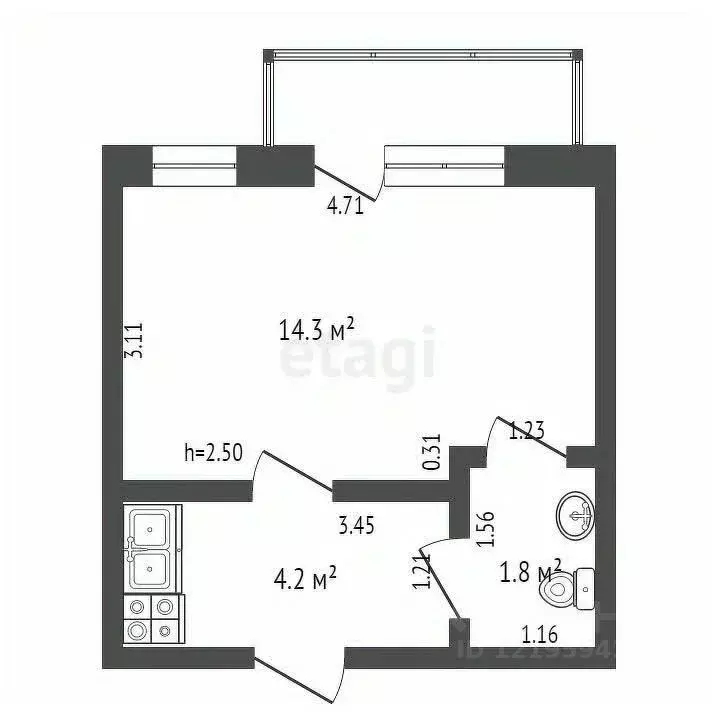 Студия Архангельская область, Коряжма ул. Кирова, 15 (20.3 м) - Фото 1