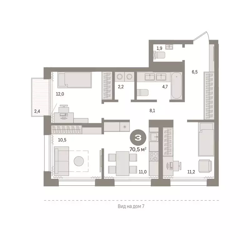 2-комнатная квартира: тюмень, краснооктябрьская улица, 4к3 (70.51 м) - Фото 0