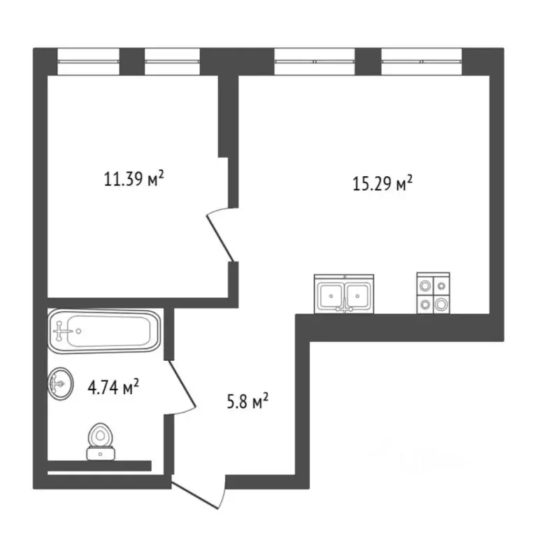 1-к кв. Тюменская область, Тюмень Интернациональная ул., 199к9 (35.7 ... - Фото 1