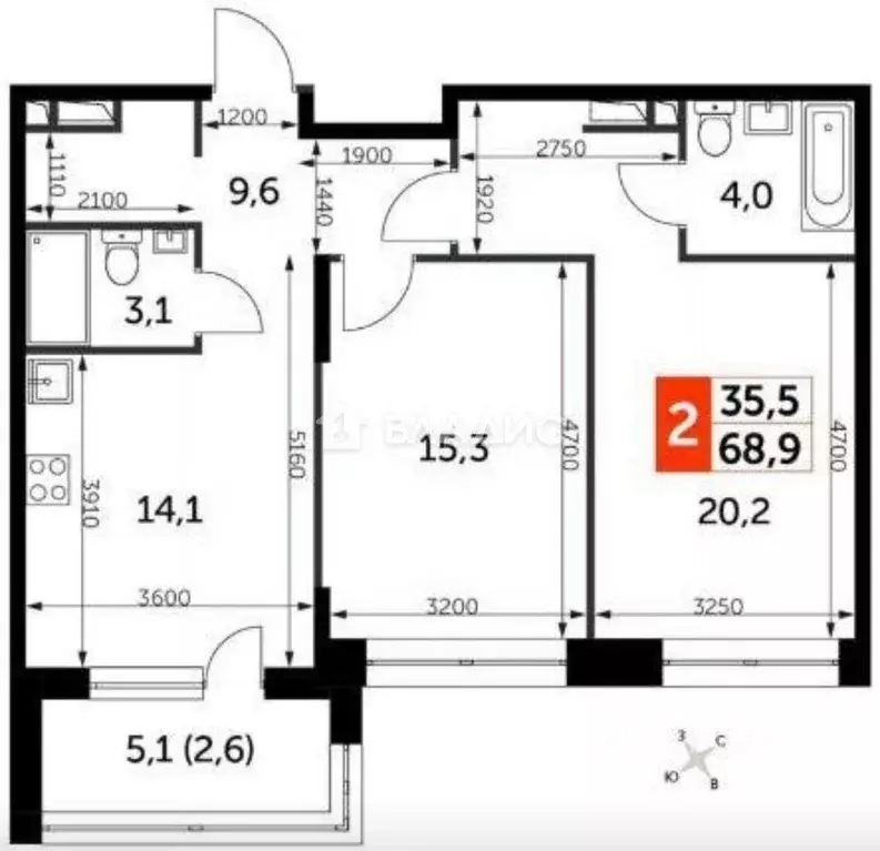 3-к кв. Москва Сидней Сити жилой комплекс, к5/2 (69.0 м) - Фото 1