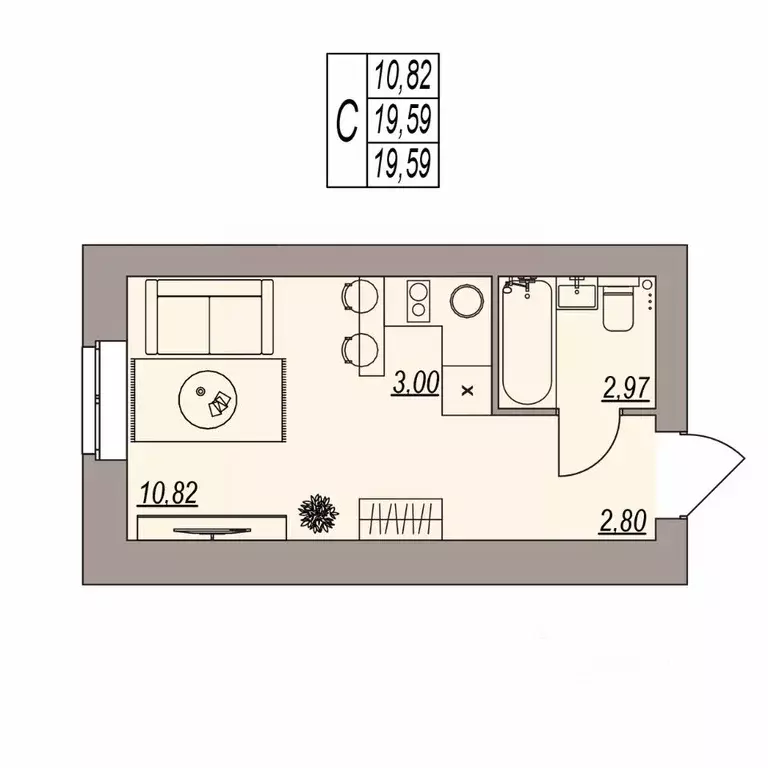 Студия Волгоградская область, Волгоград ул. Расула Гамзатова (19.59 м) - Фото 1