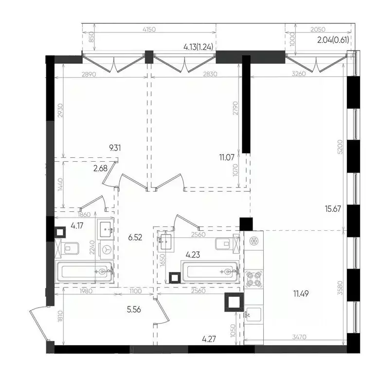 2-к кв. Татарстан, Казань Яналиф жилой комплекс (76.82 м) - Фото 1