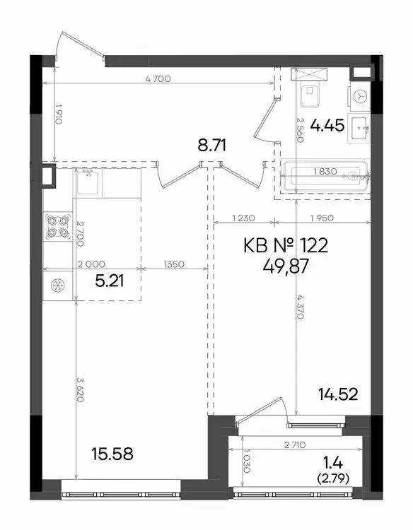 2-комнатная квартира: Казань, улица Аделя Кутуя, 181Ж (49.87 м) - Фото 0