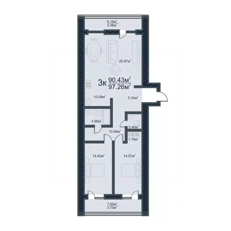 3-к кв. Томская область, Томск ул. Аркадия Иванова, 21 (97.26 м) - Фото 0