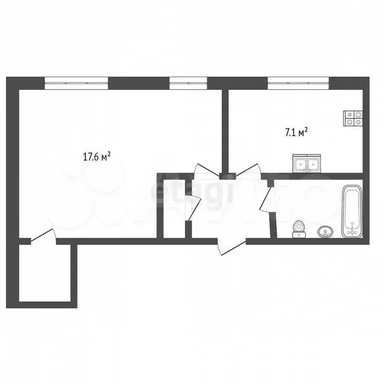 1-к. квартира, 34,7 м, 5/5 эт. - Фото 0